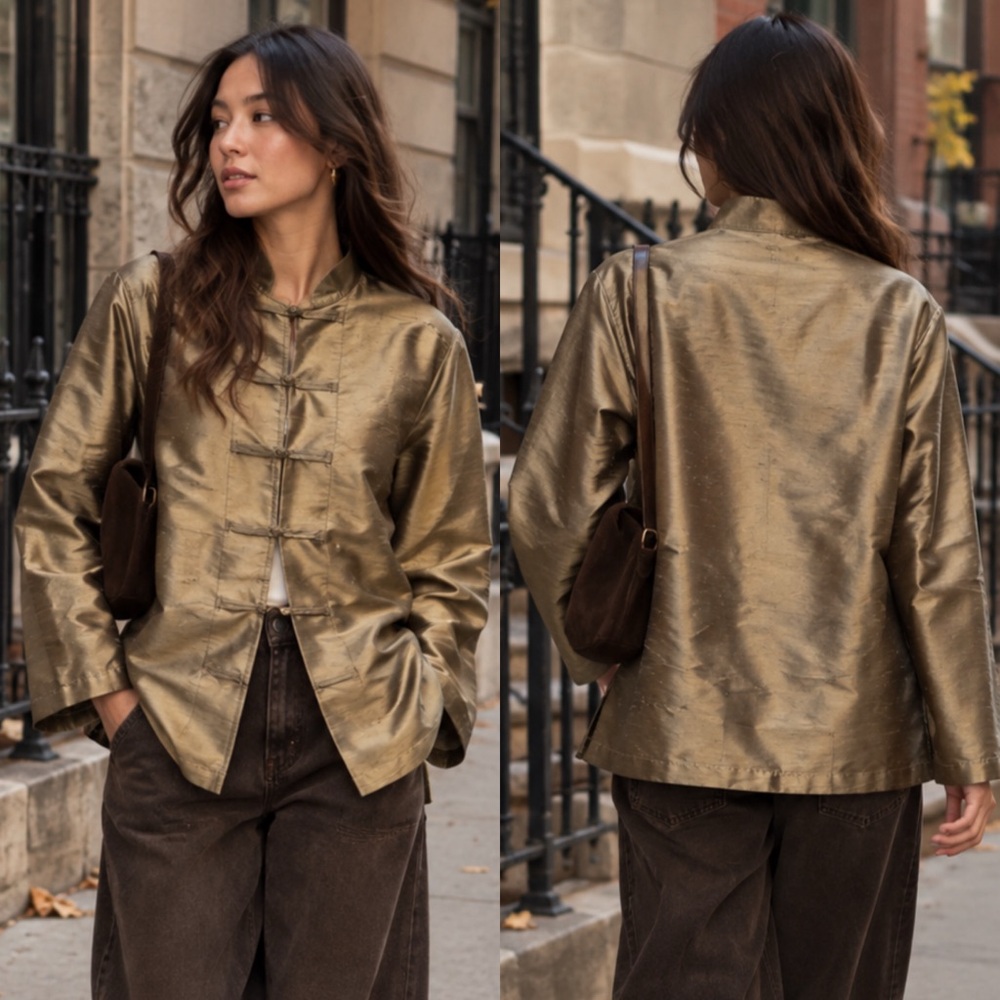 Vintage CLIO 100% Silk Long Sleeve Frog Buttons Shirt Jacket - S